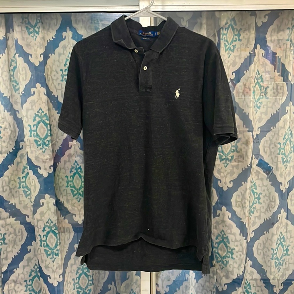 Heather black polo tee
